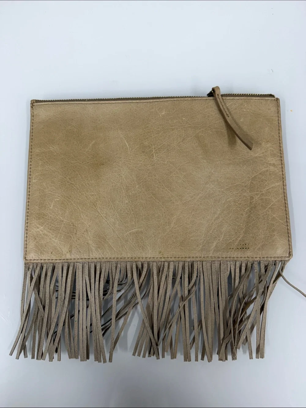 Madewell Tan leather Fringe Zip Clutch